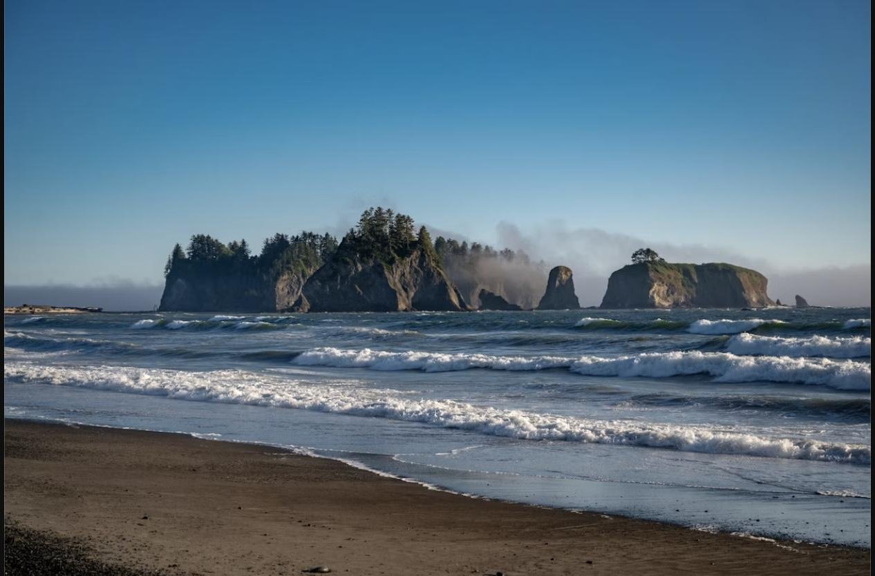 First Beach at La Push, Washington, with sea stacks and waves